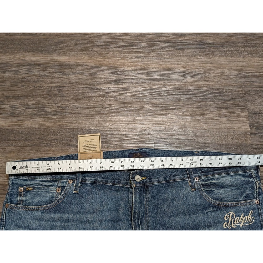 Polo Ralph Lauren Varick Slim Straight Graphic Jeans Mens 46B x 32 Blue Denim - Picture 8 of 10